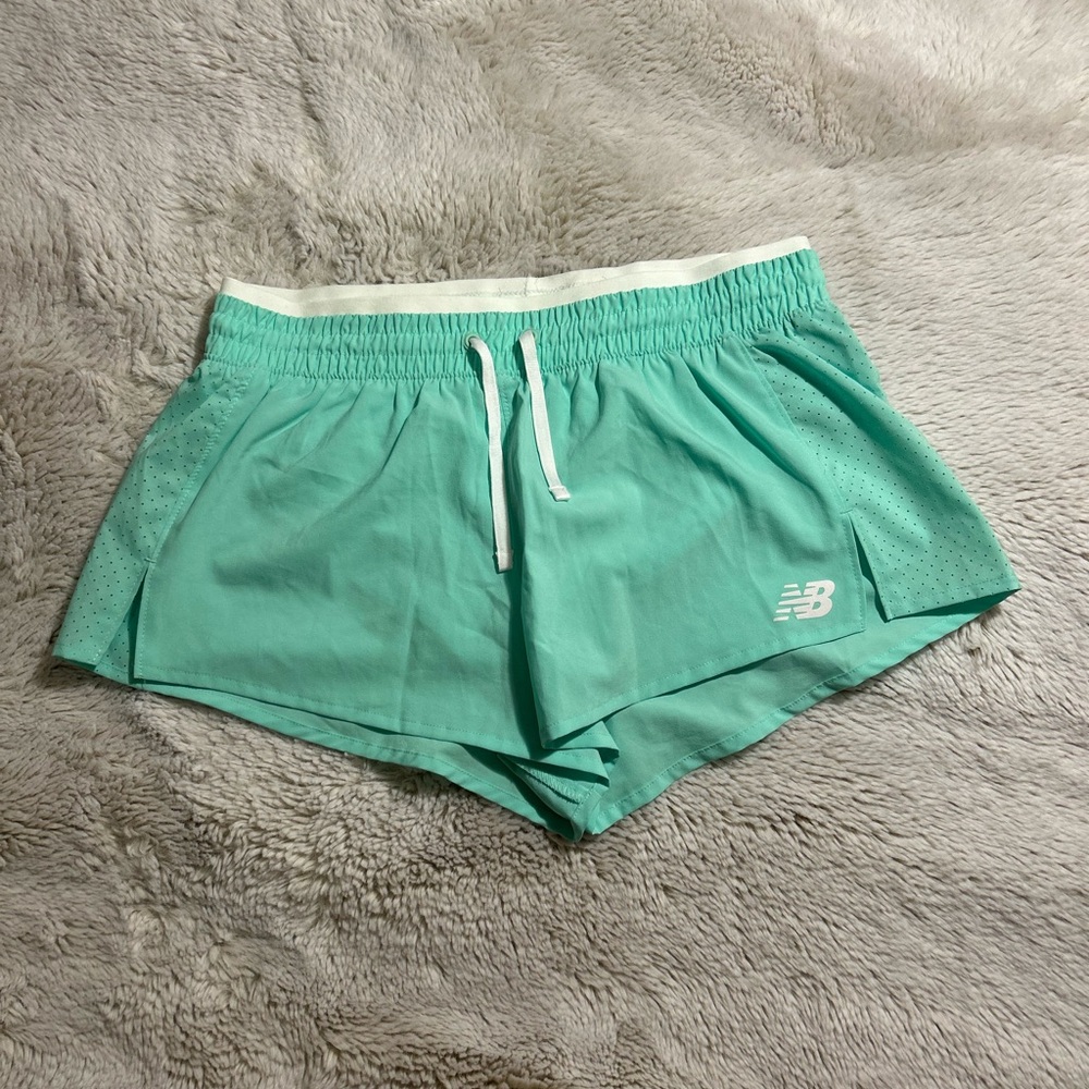 New Balance Mint Green Athletic Running Shorts with White Waistband